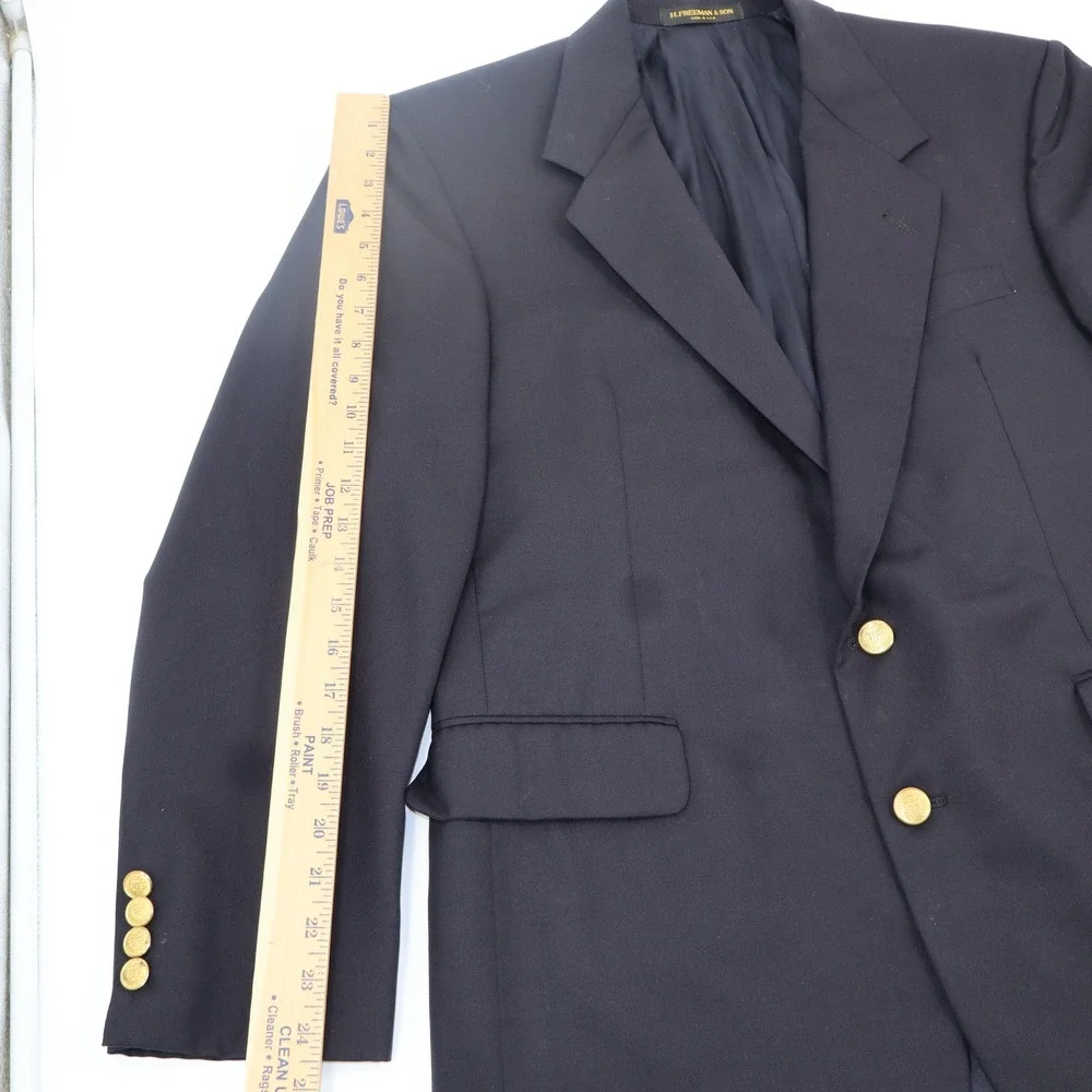 H. Freeman & Son‎ Navy Blue Wool Blazer Nordstrom Gold Buttons Made in USA Mens
